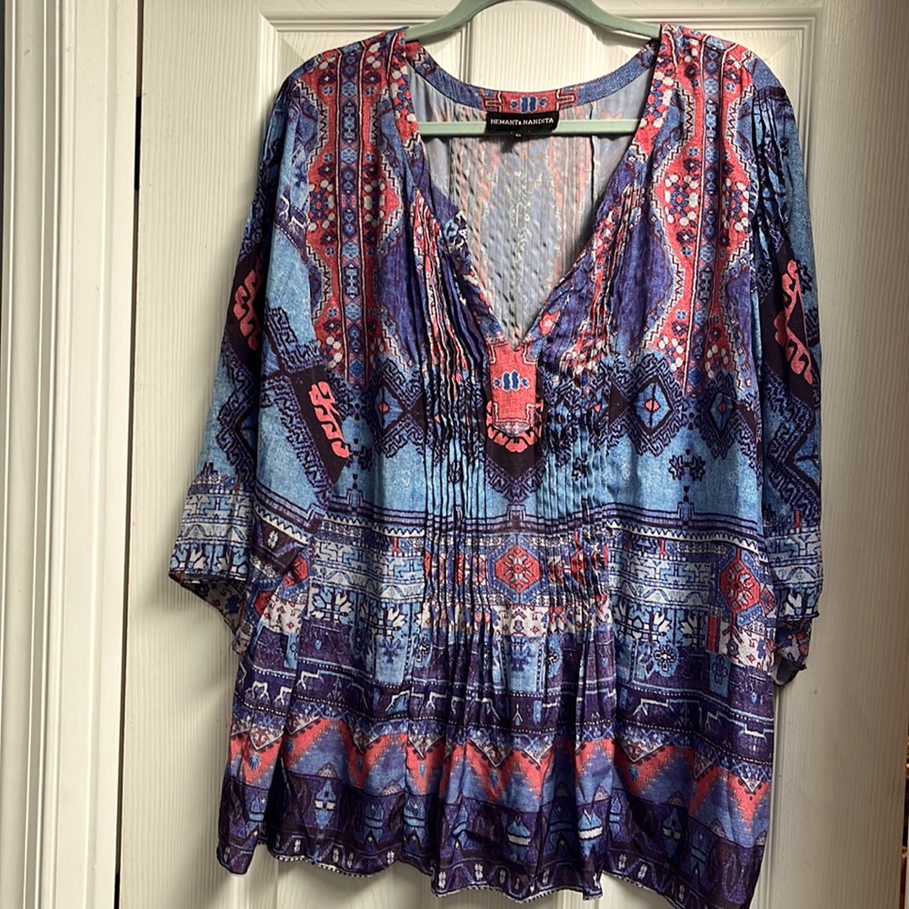 Hemant & Nandita 2X 3/4 sleeve polyester v-neck blouse